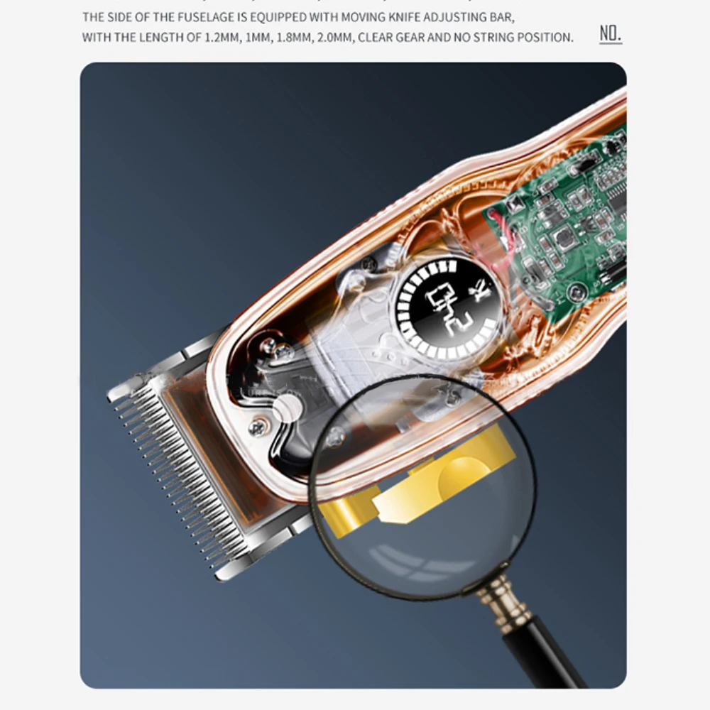 

Kemei Cordless Electric Hair Clipper Suitable For Beginners Beard Trimmer Shaver LED Display Modification Kit Transparent Color