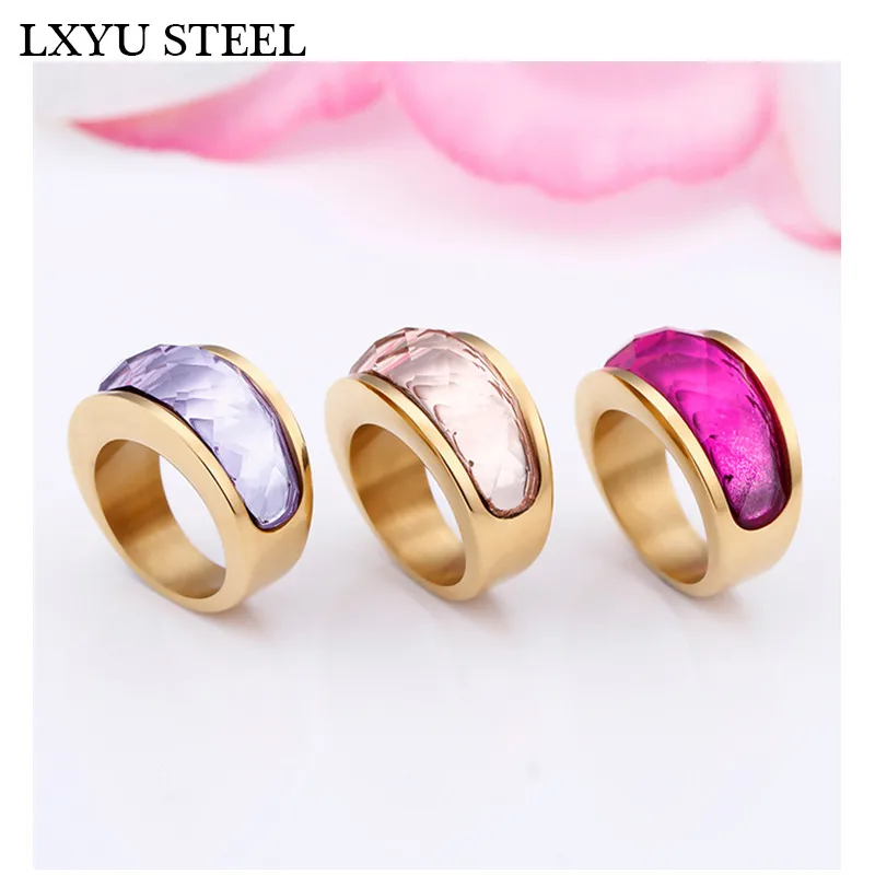 Роскошные женские обручальные кольца из нержавеющей стали 316L с кристаллами, кольца с цветным камнем для девушек и девушек, вечерние ювелирные изделия, подарки