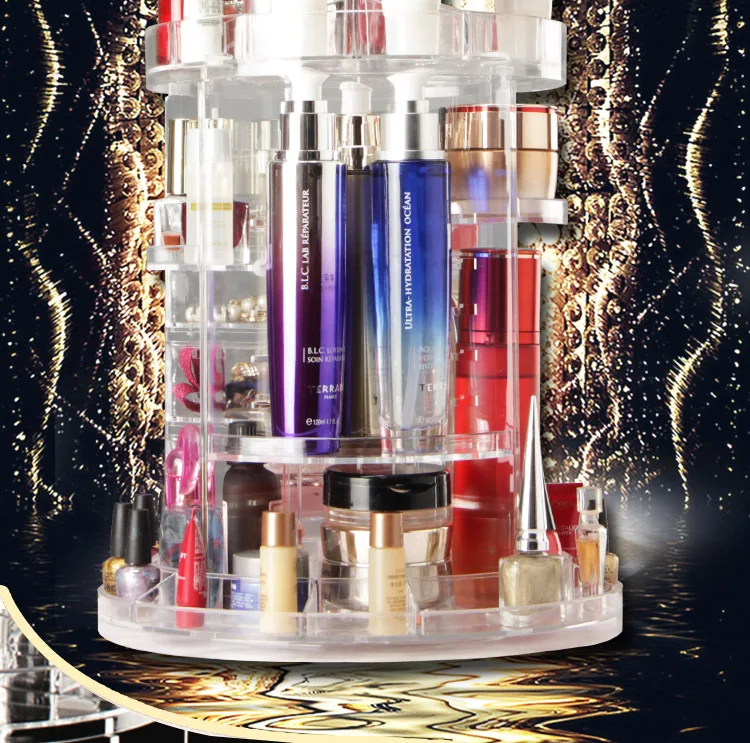 NEW 360-degree Rotating Drawer Makeup Storage Box Brush Holder Jewelry Organizer Case Transparent Acrylic Cosmetic Organizer Box