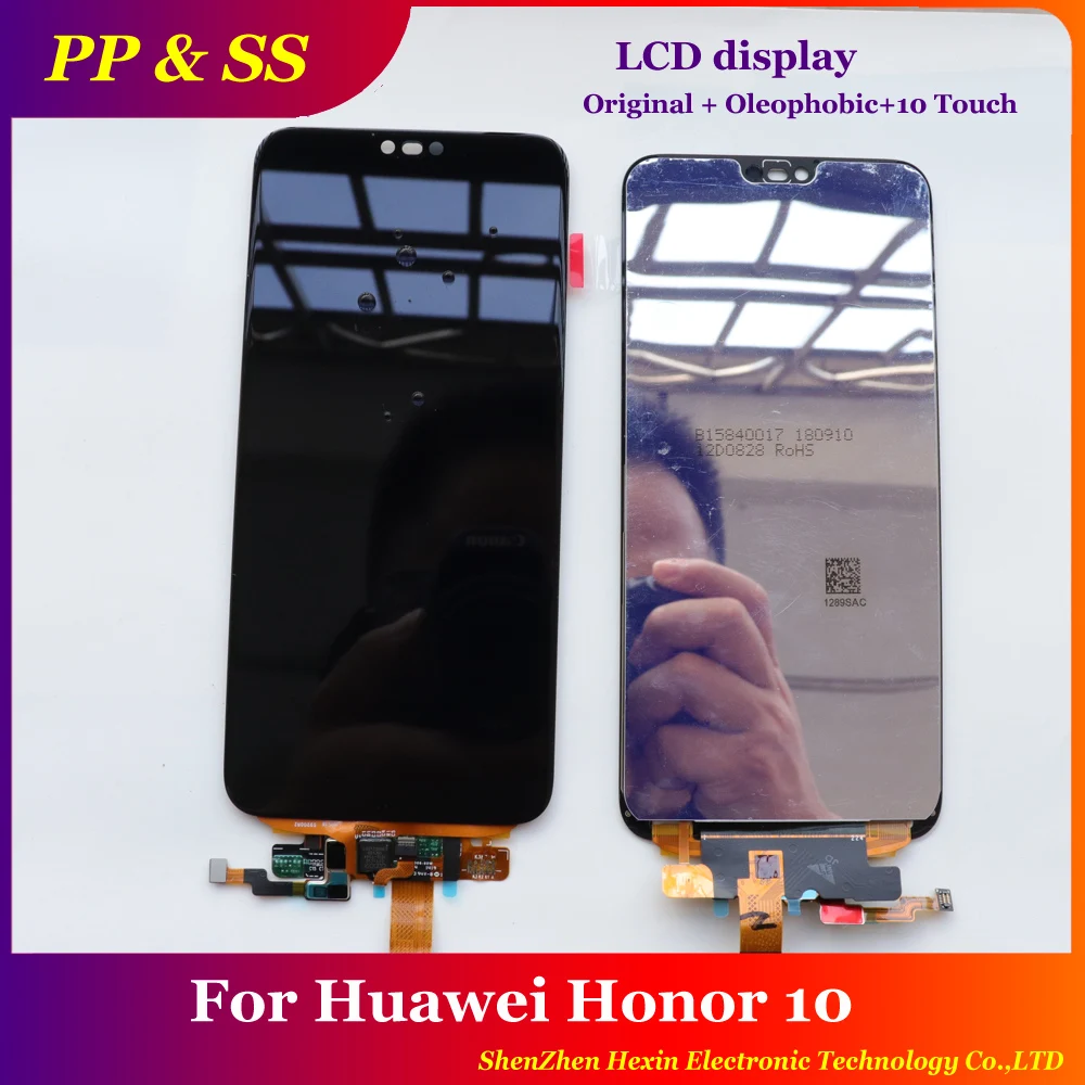Олеофобный+ 10 сенсорный экран для huawei Honor 10 Honor10 COL-L29 ЖК-дисплей с сенсорным экраном дигитайзер+ Модуль сканера отпечатков пальцев