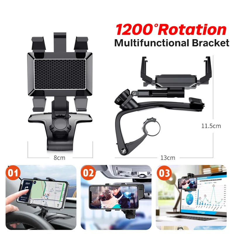 Upgraded Dashboard Car Phone Holder 1200 Degree Mobile Phone Stands Rearview Mirror Sun Visor In Car GPS Navigation Bracket ► Photo 2/6