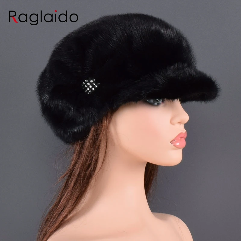 Fashion Mink Fur Cap For Women Real Natural Whole Fur Hat Top