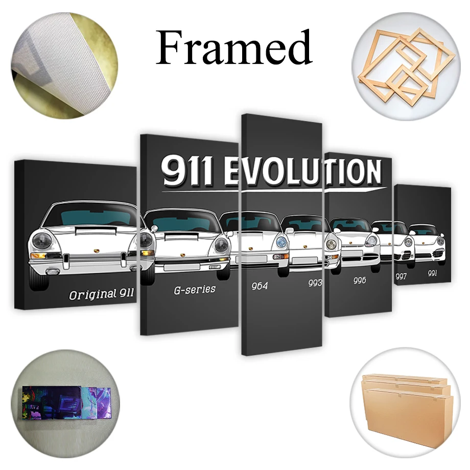 Frame K1445 Винтажная/Ретро популярная модель 911 года, постер на спортивную машину, Классический постер, Ностальгический постер на холсте, настенная живопись, домашний декор, HD печать, 5 картин - Цвет: Frame K1445