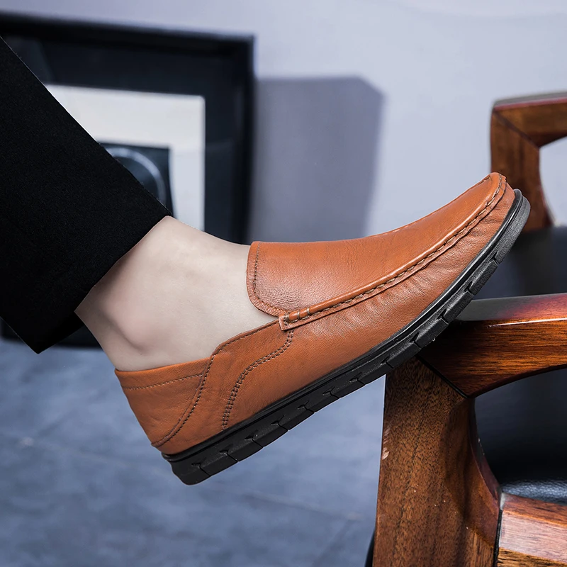 Модная мужская повседневная обувь Слипоны из натуральной кожи Деловая Мужские