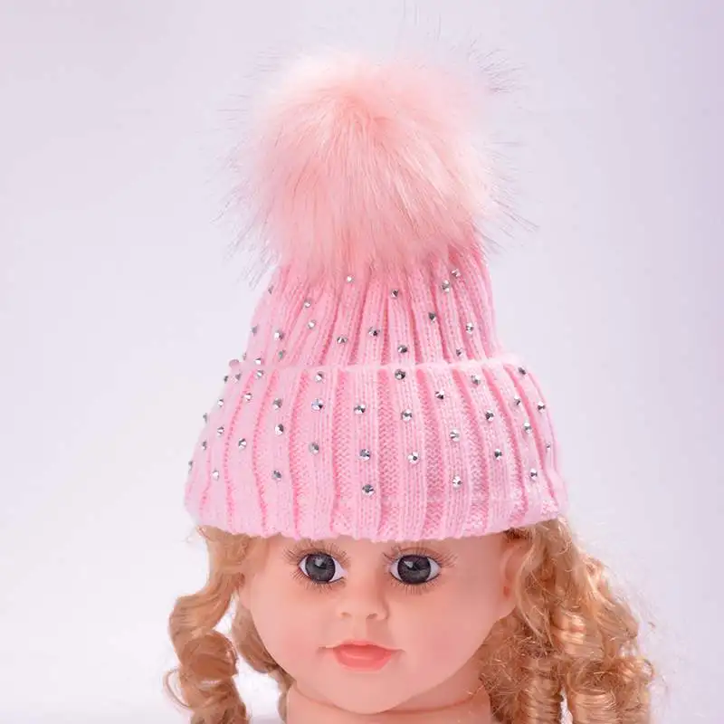 pompom pink Детская вязаная шапочка шапка с помпоном зимняя шапка для маленьких мальчиков и девочек, детская теплая вязаная Младенцы Малыши Дети кепки Enfant - Цвет: pompom pink