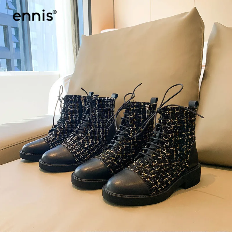 ENNIS/Модные Ботинки martin; женские ботильоны из натуральной кожи; черные ботинки на шнуровке; обувь на молнии с круглым носком; сезон осень-зима; Новинка; A9353