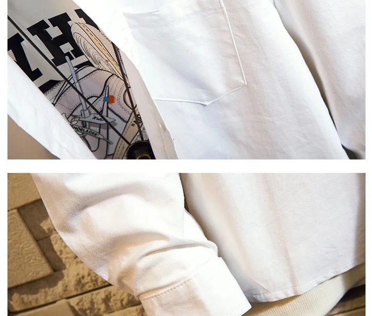 KUANGNAN Cat Вышивка белая рубашка мужские модные мужские рубашки с длинным рукавом мужские повседневные тонкие рубашки подходят XXXL уличная осень