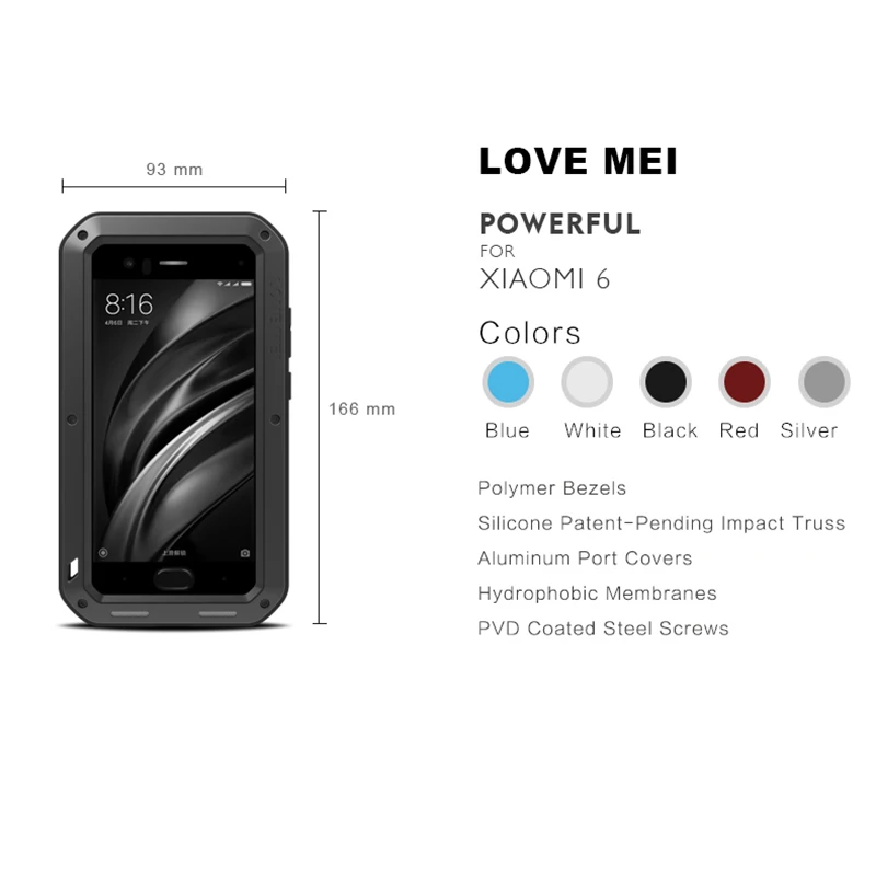 LOVE MEI Aluminum Metal Case For Xiaomi Mi 6 Cover Powerful Armor Shockproof Life Waterproof Case For Xiaomi 6 Mi6 M6 Capa Funda