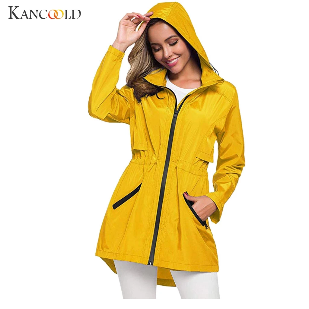 

KANCOOLD coats MINIMALIST STYLE Solid Rain Outdoor Plus Size Waterproof Hooded Windproof Loose coats and jackets women 2019Sep10