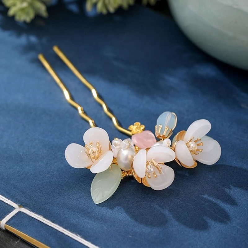 Hair Accessory Pearl Hairpins Hair Stick Jewelry Accessories Vintage Hairpin Forks Hair Jewelry For Women Handmade U-shaped Pearl Flower Hair Stick Bride Wedding Accessories Jewelry