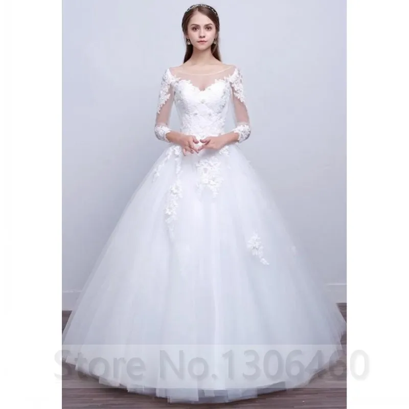 Vestido de Noiva Дешевое кружевное шифоновое свадебное платье с длинным рукавом и аппликацией на заказ