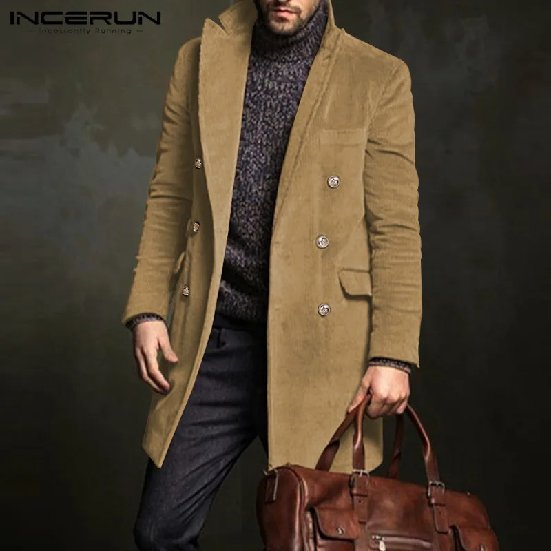 2020 Men Corduroy Coats Long Sleeve Double Breasted Solid Elegant Fashion Winter Jackets Men Overcoats Outerwear INCERUN S-5XL 7 2020 Men Corduroy Coats Long Sleeve Double Breasted Solid Elegant Fashion Winter Jackets Men Overcoats Outerwear INCERUN S-5XL 7