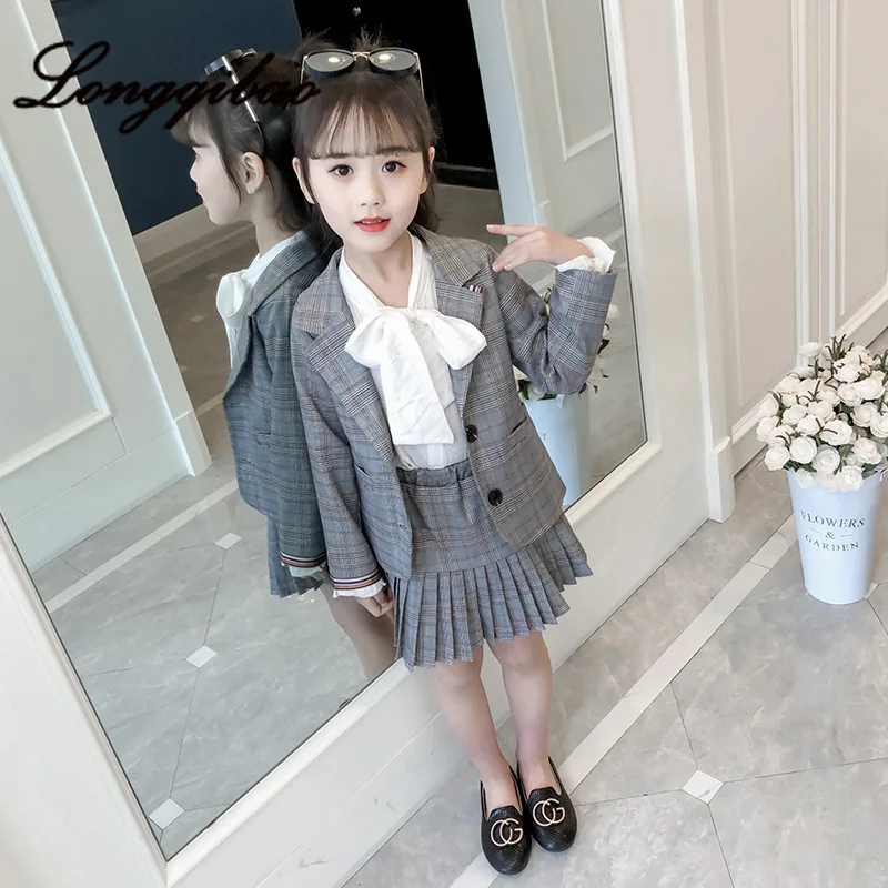 

2019 new girls skirt suit autumn Korean children's clothing in the big boy girl foreign air suit shirt three sets of tide