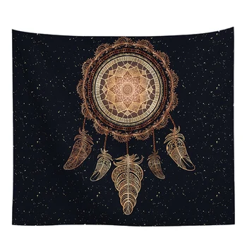 

HOT-Dream Catcher Tapestry Vintage Painting with Feather Pattern Bedroom Decoration Cloth Livingroom Background Cloth-Golden