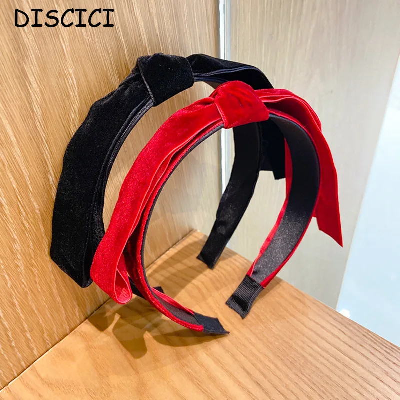 

DISCICI 2020 New Fashion Solid Color Girl Black Velvet Headband Hair Bands For Women Accessories Band Go Out Bowknot Hairpin