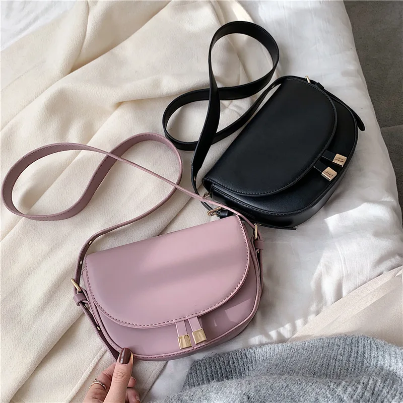 

2020 Season New Style WOMEN'S Bag Semi-Circular Flip Solid Color Bag INS-Style Shoulder WOMEN'S Bag