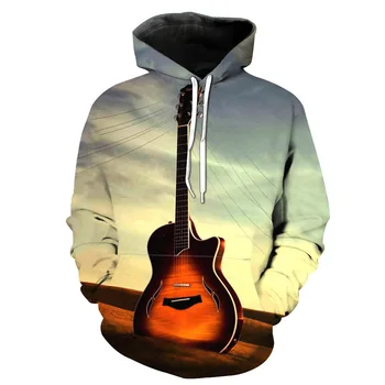 

CNUUIKOOEK Sweatshirts Men's 3D Desert Guitar Printed Hooded Pocket Pullover Hoody Fashion Hooded Men's Hoodies