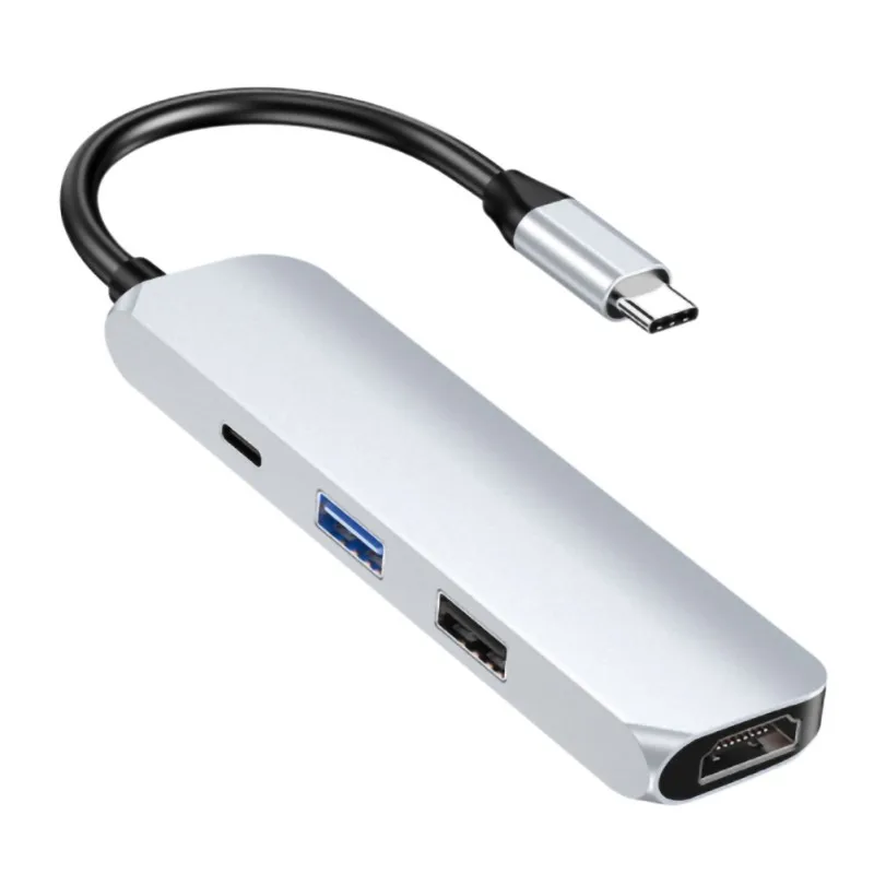 4 в 1 type C концентратор USB 3,0 5 Гбит/с 4K HD Прозрачный HDMI PD адаптер для быстрой зарядки - Цвет: Серебристый