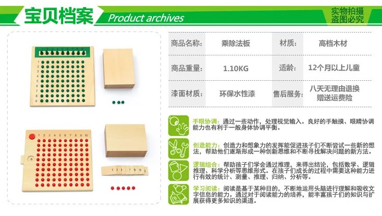 Монтессори учебные пособия по математике размножение и доска разделения Чэн фа бан доска разделения раннего образования профессиональный