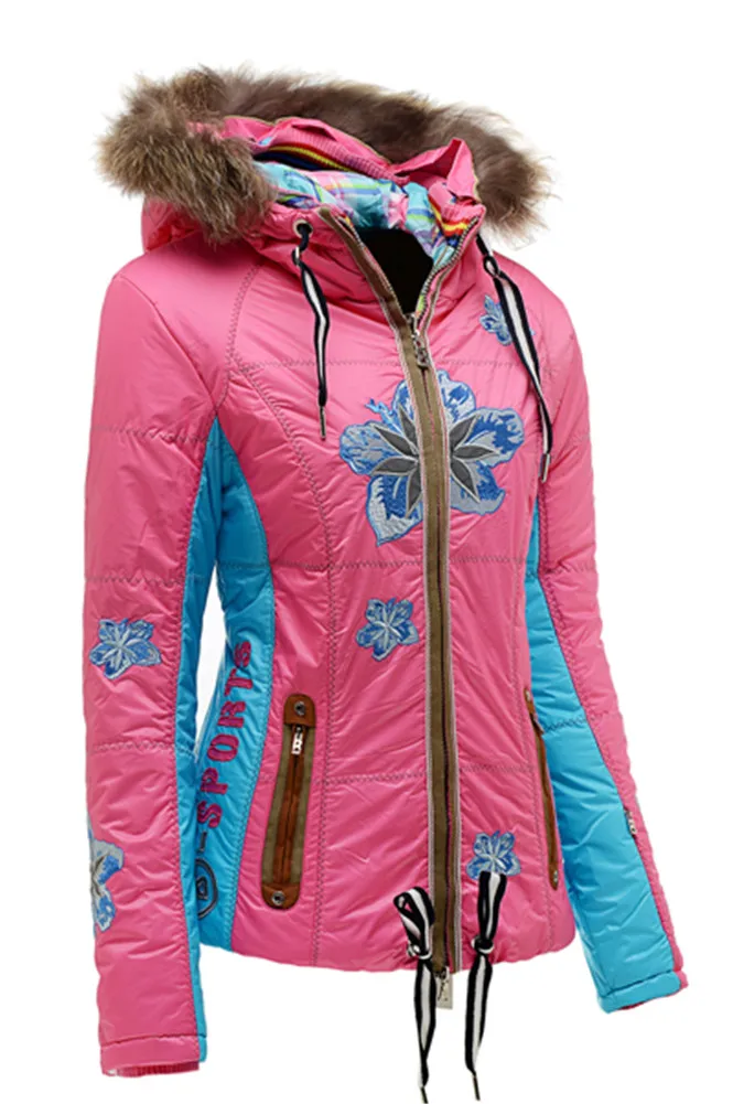 B0GNER с капюшоном водонепроницаемая зимняя спортивная парка ветрозащитная женская пуховая Лыжная куртка с цветочным дизайном
