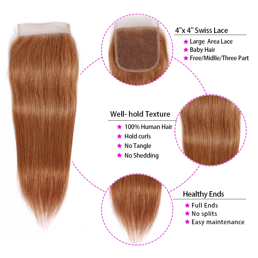 Malaysian Straight Human Hair Bundles with Closure Ombre Bundle with Closures Honey Blonde Colored Burgundy Brown 27 30 99J Remy