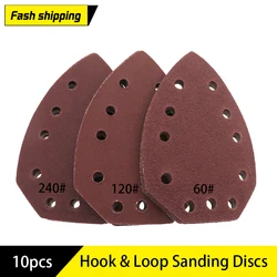 10pcs Self-Adhesive Sandpaper Triangle 11holes Delta Sander Hook Loop Sanding Disc Abrasive Tools For Polishing Grit 60/120/240