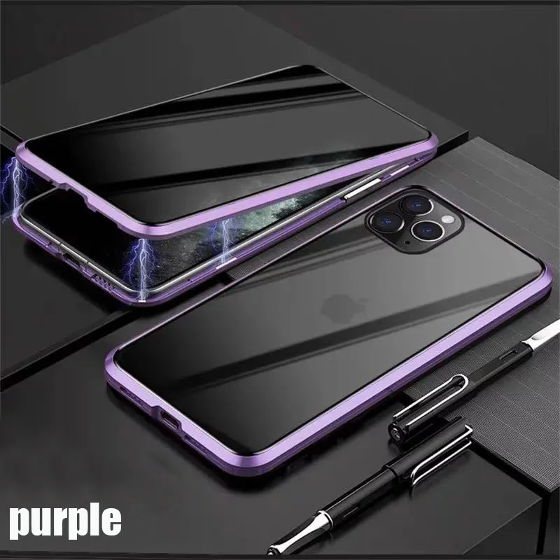Purple Роскошный армированный двухсторонний чехол для Iphone 11 XS XR XS Max для Iphone 8 7 6 6S Plus 11 Pro Max, закаленное стекло, флип, чехол для телефона - Цвет: Purple