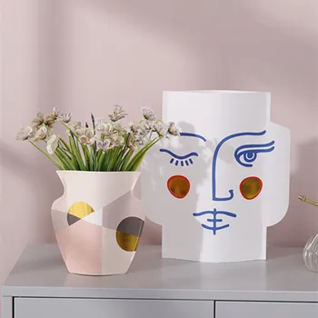 

5PCS/SET NORDIC DECORATION HOME DOUBLE SURFACE HUMAN FACE ART PAPER VASE DECORATION LIVING ROOM IKEBANA VASES DECORATION R1130