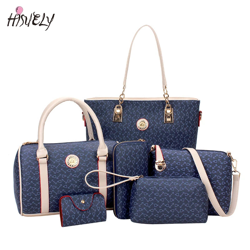 Hisuely 6 комплектов Для женщин Bone узор сумки Сумка Crossbody сумка композитный сумки дизайнер леди Известные модные сумки Лидер продаж