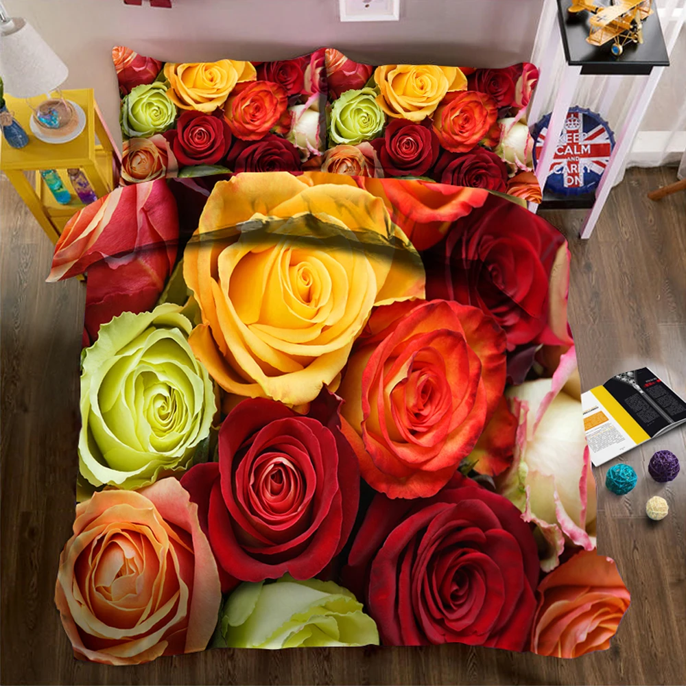 

Bed Cover Set Duvet Cover 3D Rose Flower Adult Bed Sheets And Pillowcases Comforter Bedding Set King Bedding Set 100% Microfier