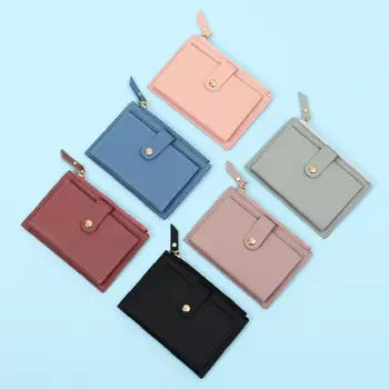 Women Fashion Small Wallet Purse Solid Color PU Leather Mini Coin Purse Wallet Credit Card Holder Bags Zipper Coin Purse - Image 3