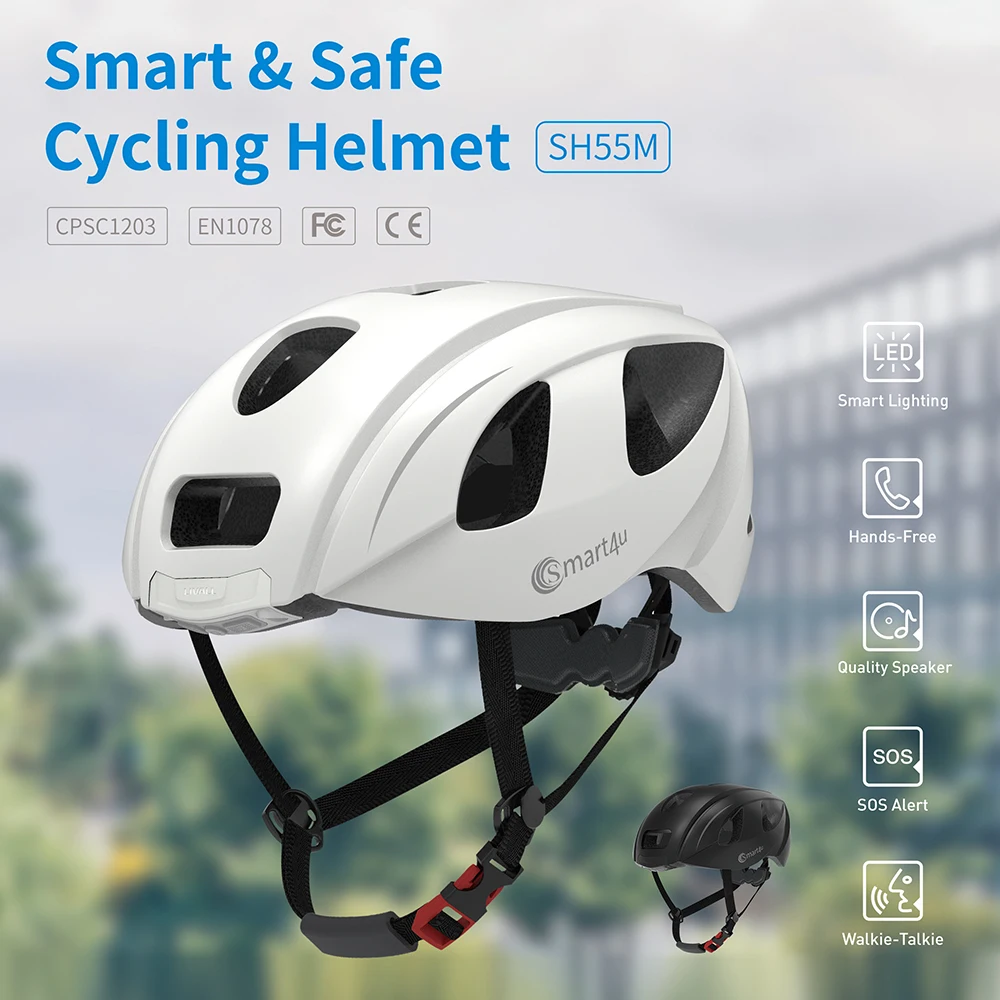 

Adults Cycling Helmet BT Speaker Walkie Talkie SOS Alert Smart Bike Helmet with LED Warning Light Night Cycling Safety Cap