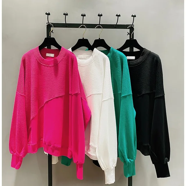 2021 New Spring Autumn Loose Korean Style Loose Women Top Cotton Ins Hoodie Round Neck Simple Pullover Sweatshirt 5