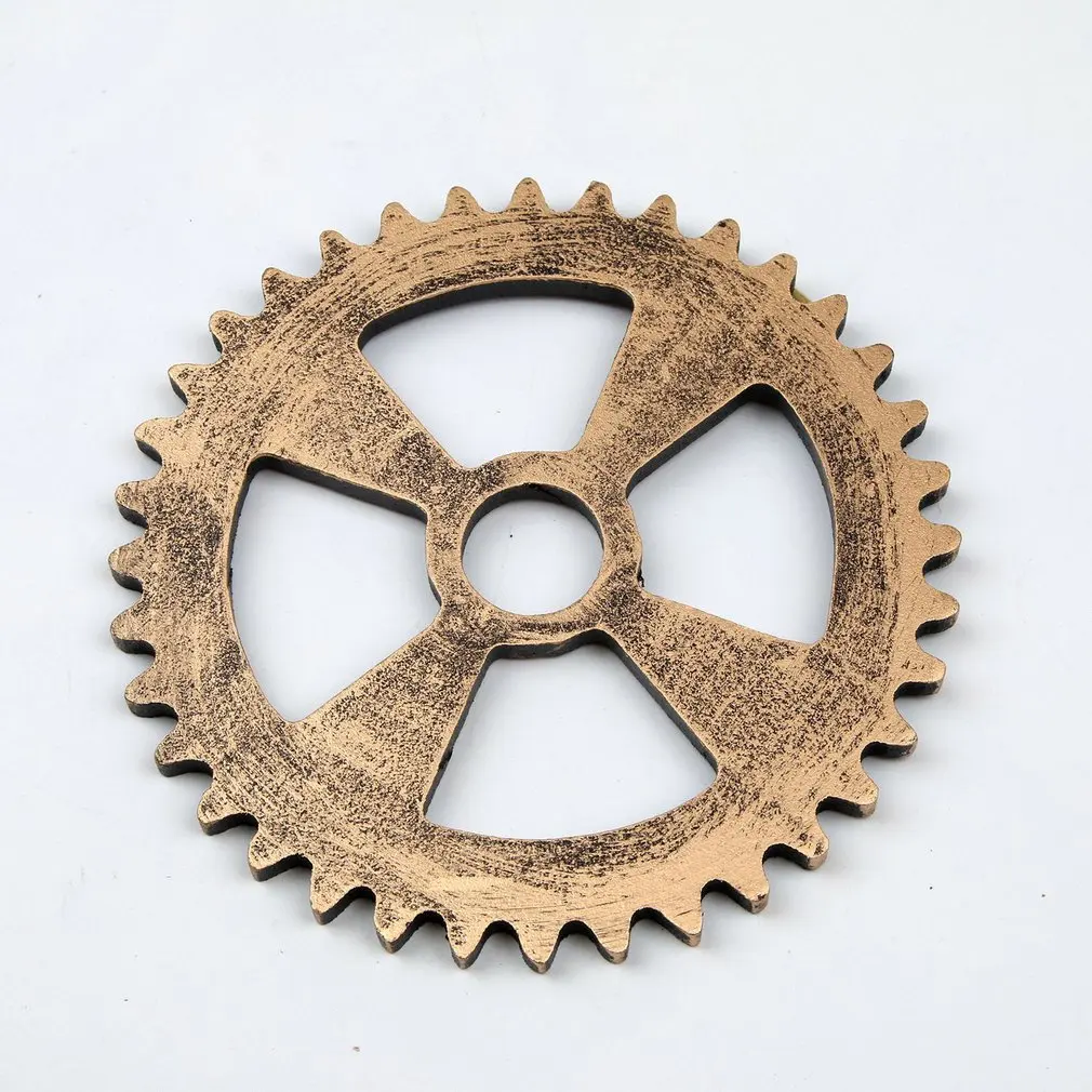 

14/24/32 Cm Gold Silver Color Retro Industrial Style Imitation Metal Wood Gear Bar Loft Creative Wooden Props Wall Hanging Decor