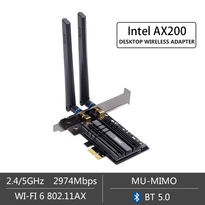 Двухдиапазонный 2974 Мбит/с беспроводной AX200NGW PCIE сетевой адаптер с Intel Wi-Fi 6 AX200 2,4 Гбит/с 802,11 ac/ax BT 5,0 Настольный FV-AX3000 - Цвет: FV-AX3000