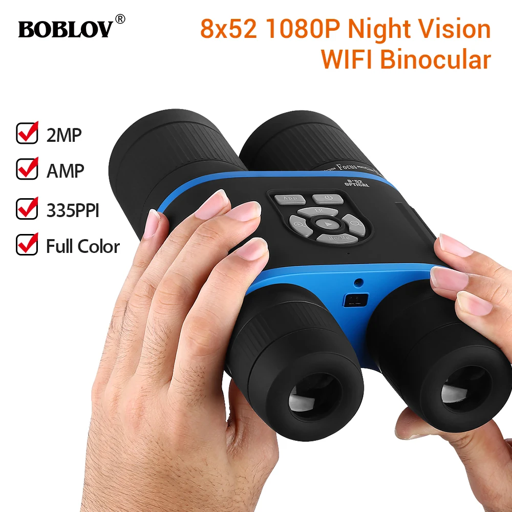 

BOBLOV 8-52mm Day and Night HD Binocular Low Light Night Vision Binocular 335PPI 1080p Video Recorder Wifi E-Compass