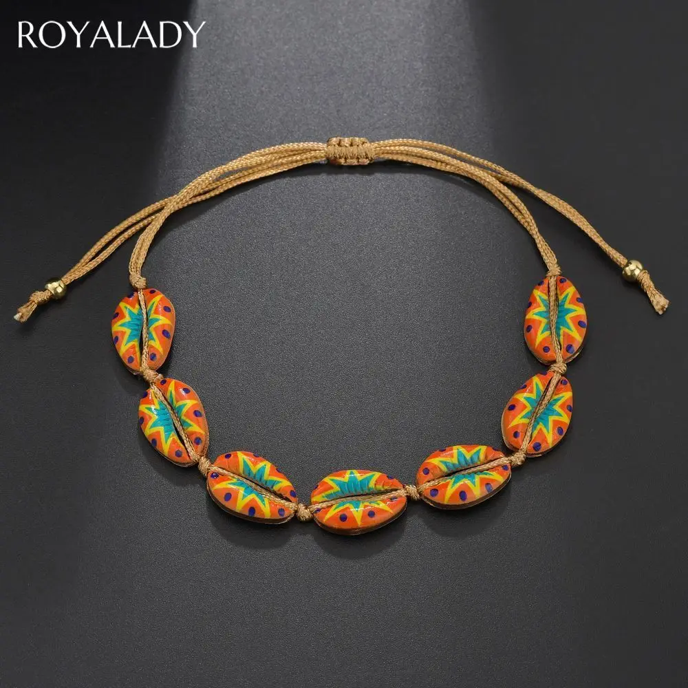 

Bohemian Colorful Shells Bracelets Summer Beach Adjustable Rope Chain Yellow Metal Shell Beads Charm Women Bracelet Boho Jewelry