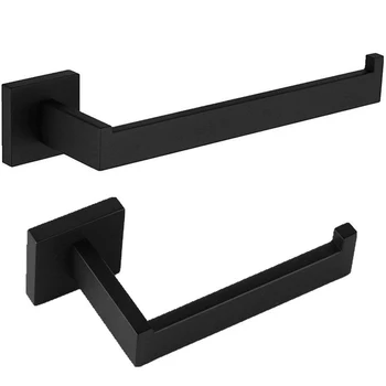 

2 Pieces Of Bathroom Accessories Toilet Paper Towel Towel Rack Towel Set Black 304 Stainless Steel, Black