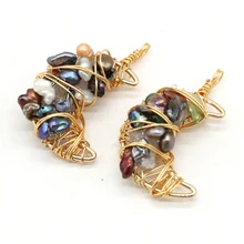 

Natural Stone Gold Color Wire Wrap Pearl Pendants Moon Shape for Jewelry Making Diy Necklace Earrings Reiki Heal Gifts