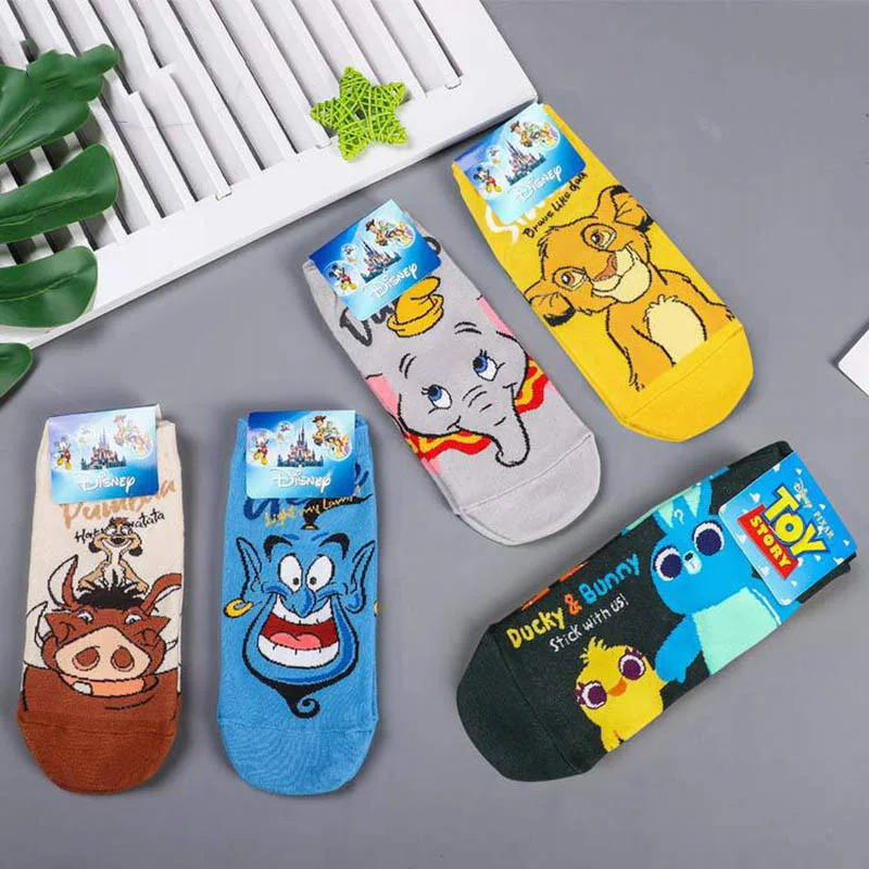 Cartoon Disney Simba Dumbo Socks Wild Boar Mickey Minnie Donald Duck Stitch Print Funny Sock Spring Autumn Short Anime Boat Sock for cartoon socks