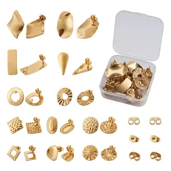 

pandahall DIY Jewelry Kits 304 Stainless Steel Stud Earring Findings with Loop and Ear Nuts/Earring Backs Mixed Shape 24pcs/set