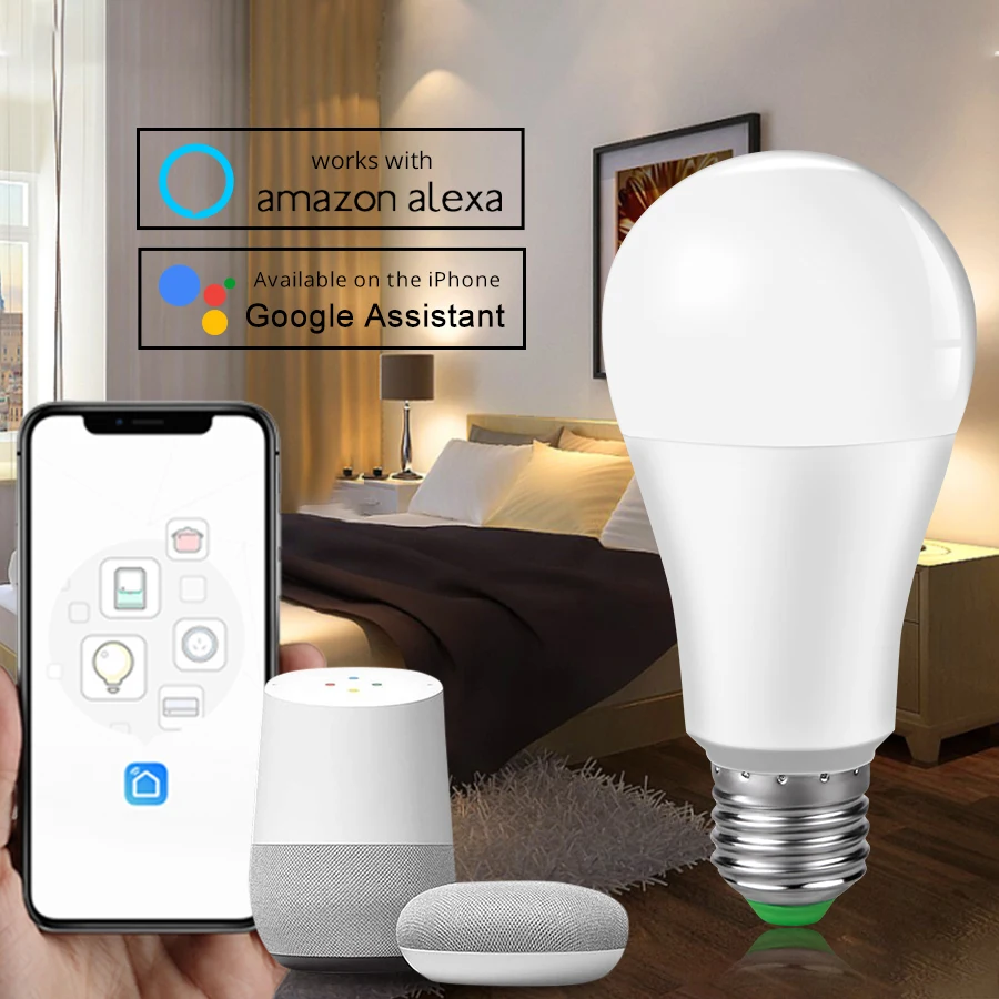 

E27 B22 Wifi Smart LED Bulb 15W Intellegent Warn Lighting Dimmable LED Lamp App Control Work with Alexa Google Assistant