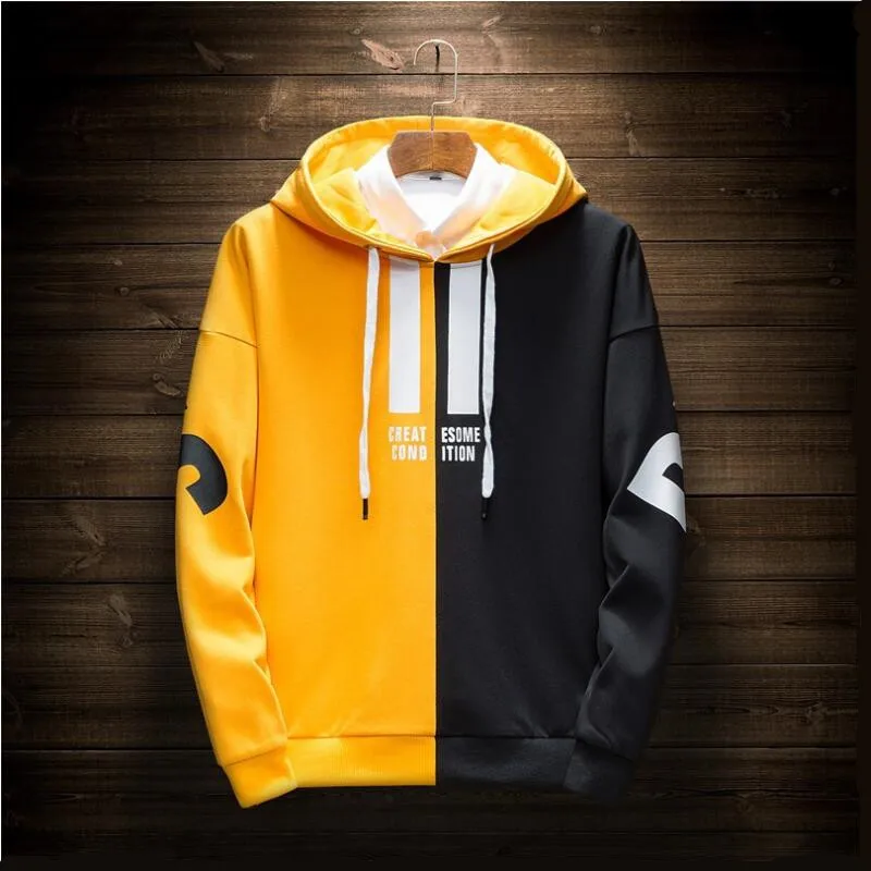 

Spring and autumn new men's loose-fitting hoodie student couple trend pullover men's fashion matching colour hoodie