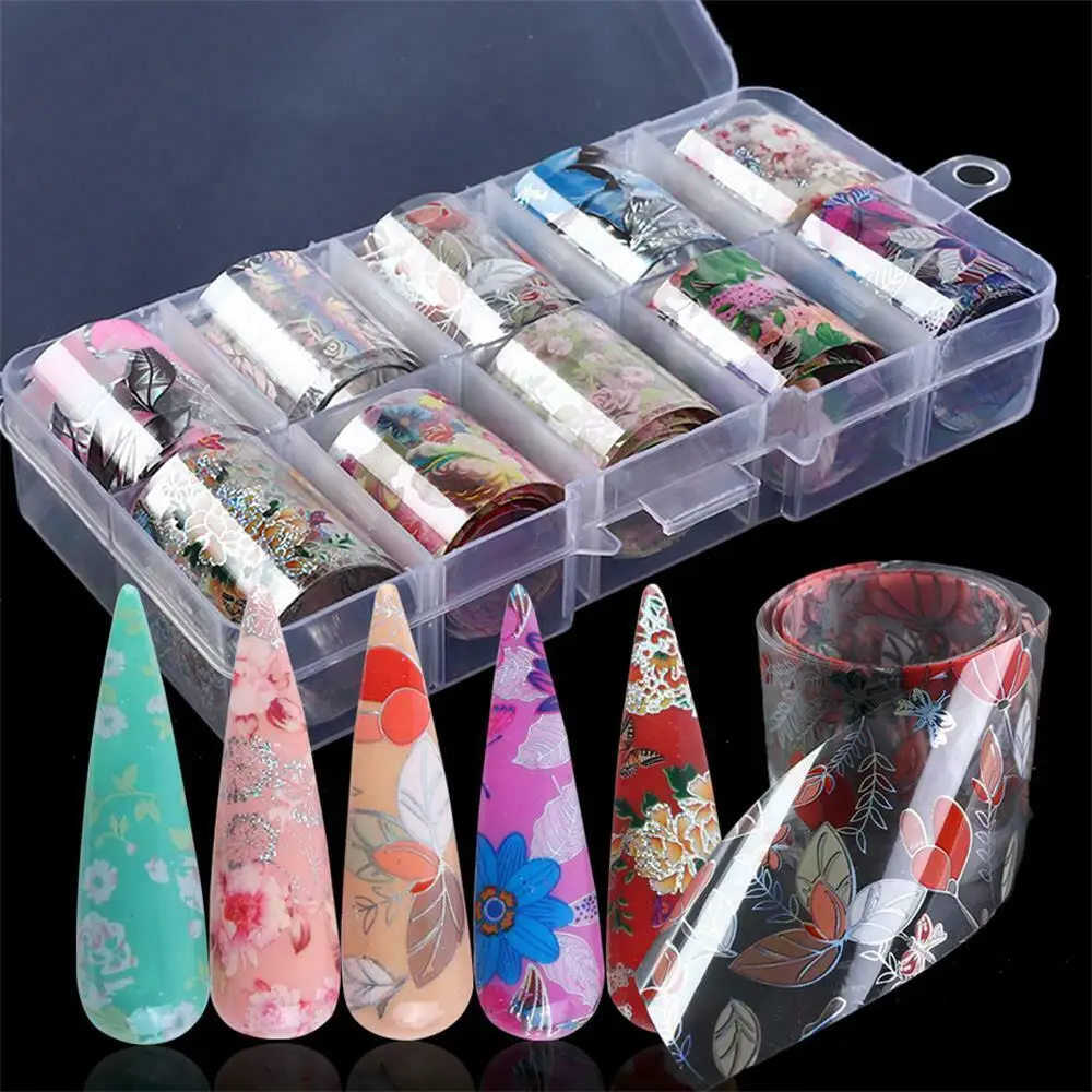

1 Box Nail Foil Stickers Rolls Holographic Flower 3D DIY Design Water Transfer Decals Wraps Nail Art Decorations Sliders