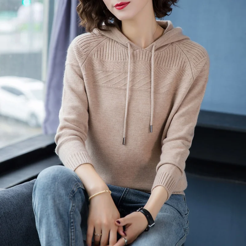 Cashmere Knitted Jumpers Woman Sweater Hooded Korean Style Hot Sale Fashion Pullover Female Woolen Knitwear Clothes Tops AA5079