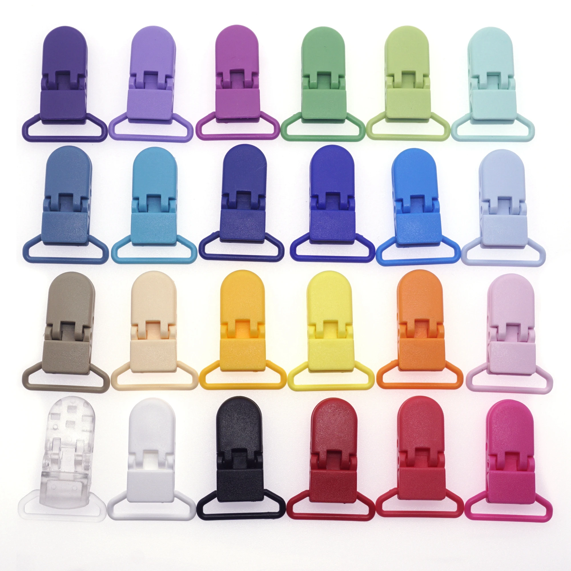 100 Pcs 20 Color Mixed Hot D Shape 25mm Plastic Baby Pacifier Clip Holder Newborn Baby Dummy Soother Bib Toy Chain Gift 2