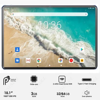 شراءتابلت 4G LTE سريع الشحن من النوع C هاتف 5G واي فاي 2.5D زجاجي أندرويد 9.0 10 بوصة تابلت 8 النوى 1920x1200 واي فاي جهاز لوحي جي بي إس 10.1