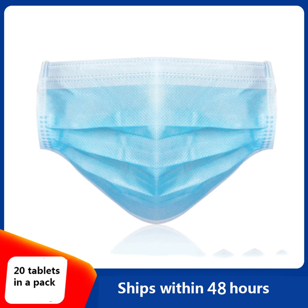 

20pcs Medical Mask Face 48h delivery anti-dust Non-woven Maskers Drie-Layer Filter Protective Non-woven Unisex Earloop Proof