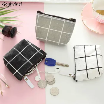 

Coin Purses Plaid Mini Canvas Zipper Unisex Casual Fashion Ulzzang Harajuku Simple Key Holder Money Change Wallet Multi-Function