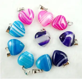 

natural stone Quartz Crystal Turquoises tiger eye Opal aventurine charms heart pendants for diy jewelry making 12pcs